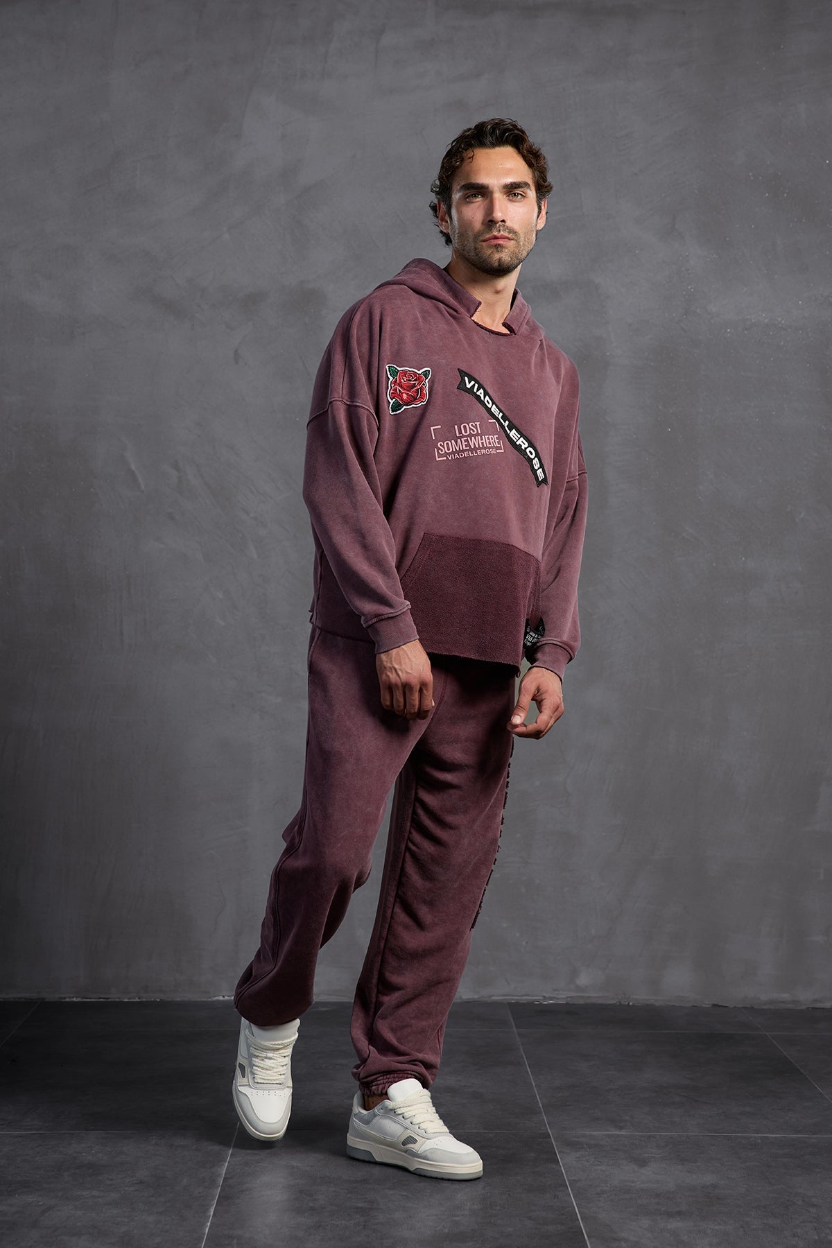 Burgundy Patch Hooded Sweatshirt 10003