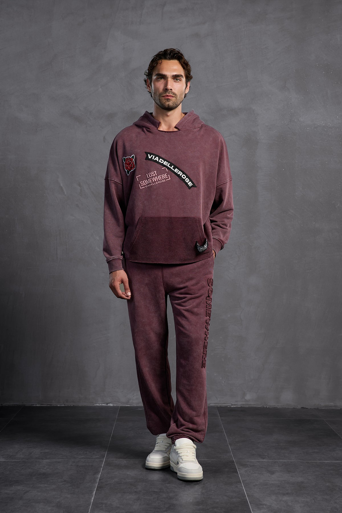 Burgundy Patch Hooded Sweatshirt 10003