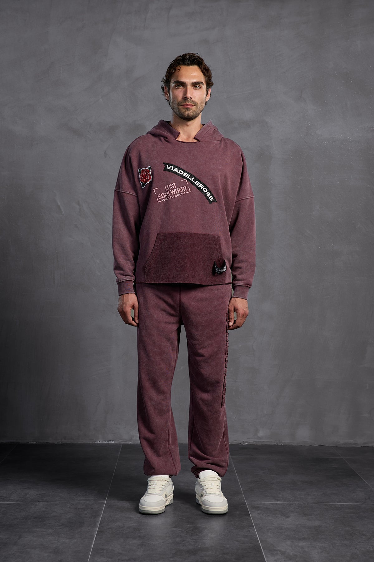 Burgundy Patch Hooded Sweatshirt 10003