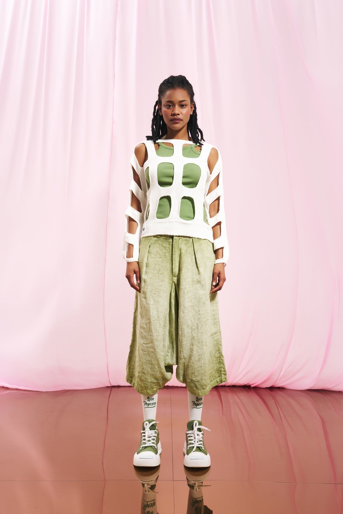 Olive Green Pleated Linen Trousers 17312