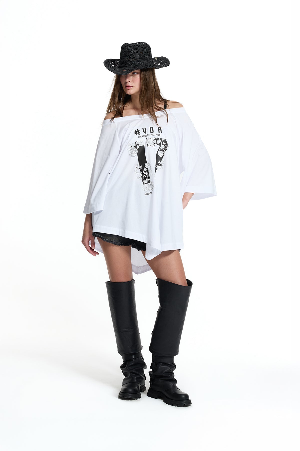 White Asymmetric Strap Detail Vdr Print Tunic 19013