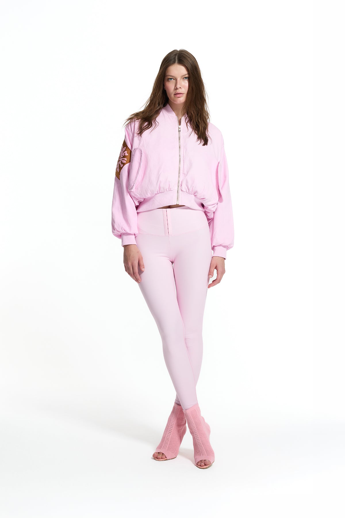Pink Cropped Zip Ribbed Pocket Detail Bomber Jacket 19050