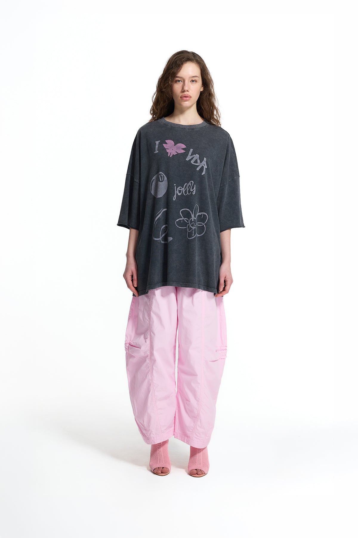 Black Graphic Print Washed Oversize Tunic 19084