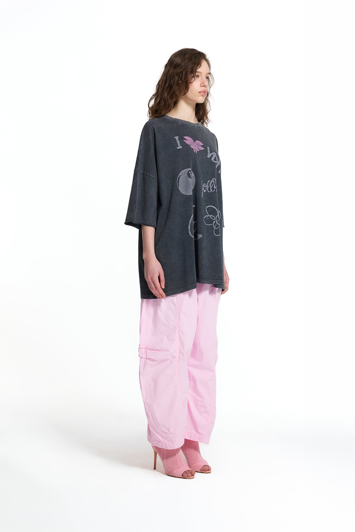 Black Graphic Print Washed Oversize Tunic 19084