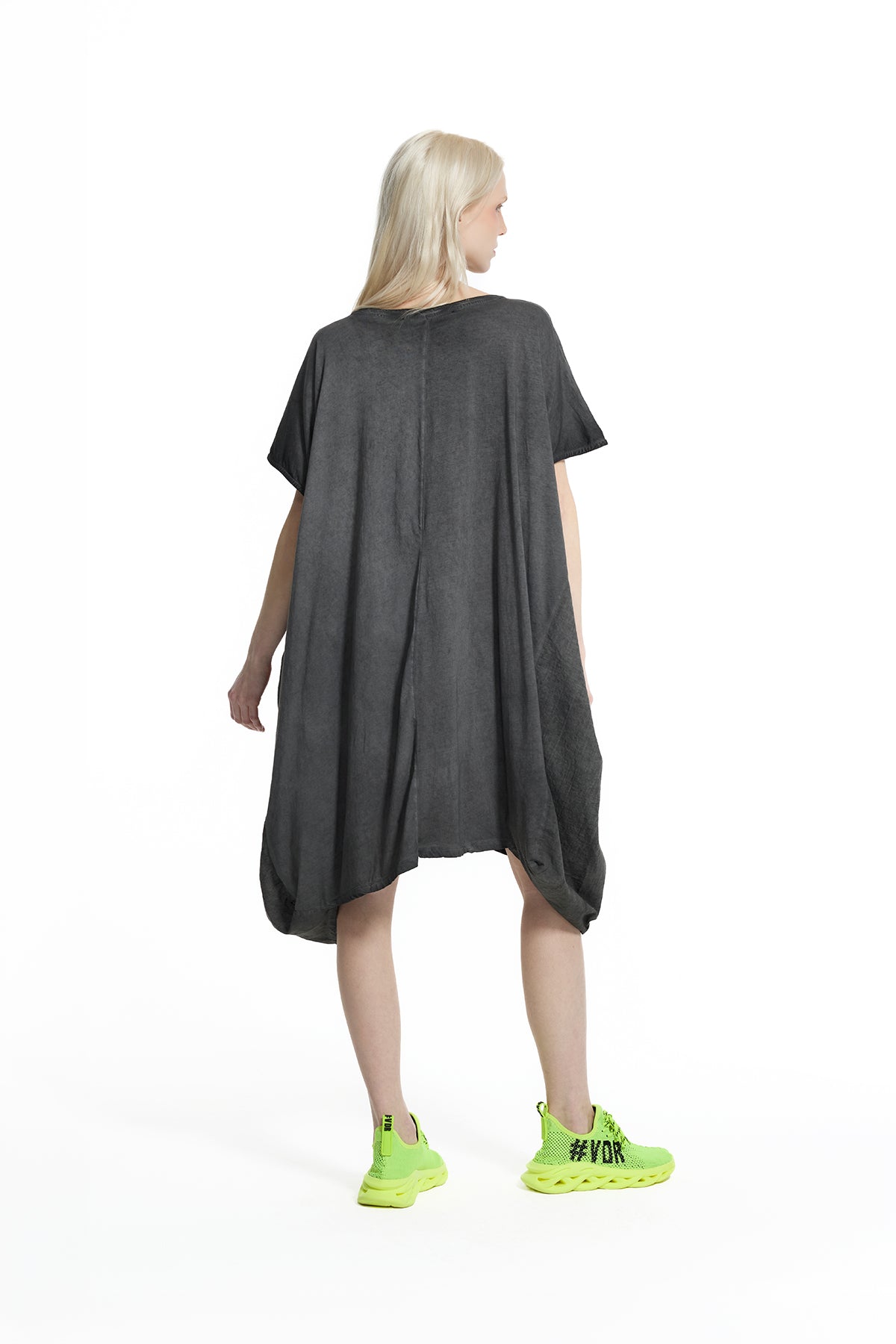 Black Washed Graphic Expression Oversized T-shirt Dress 19095
