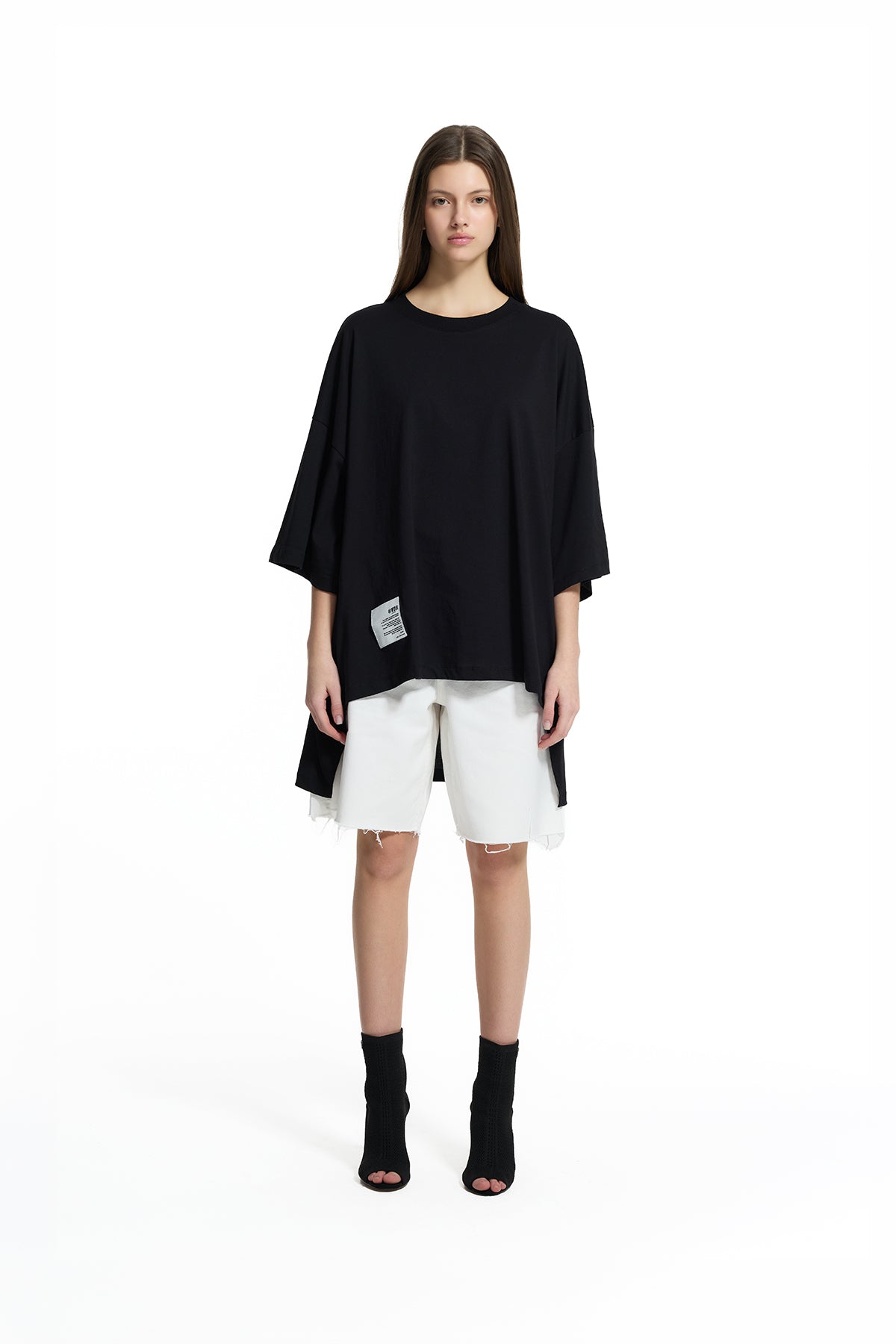 Black Asymmetric Oversize Basic T-shirt 19107