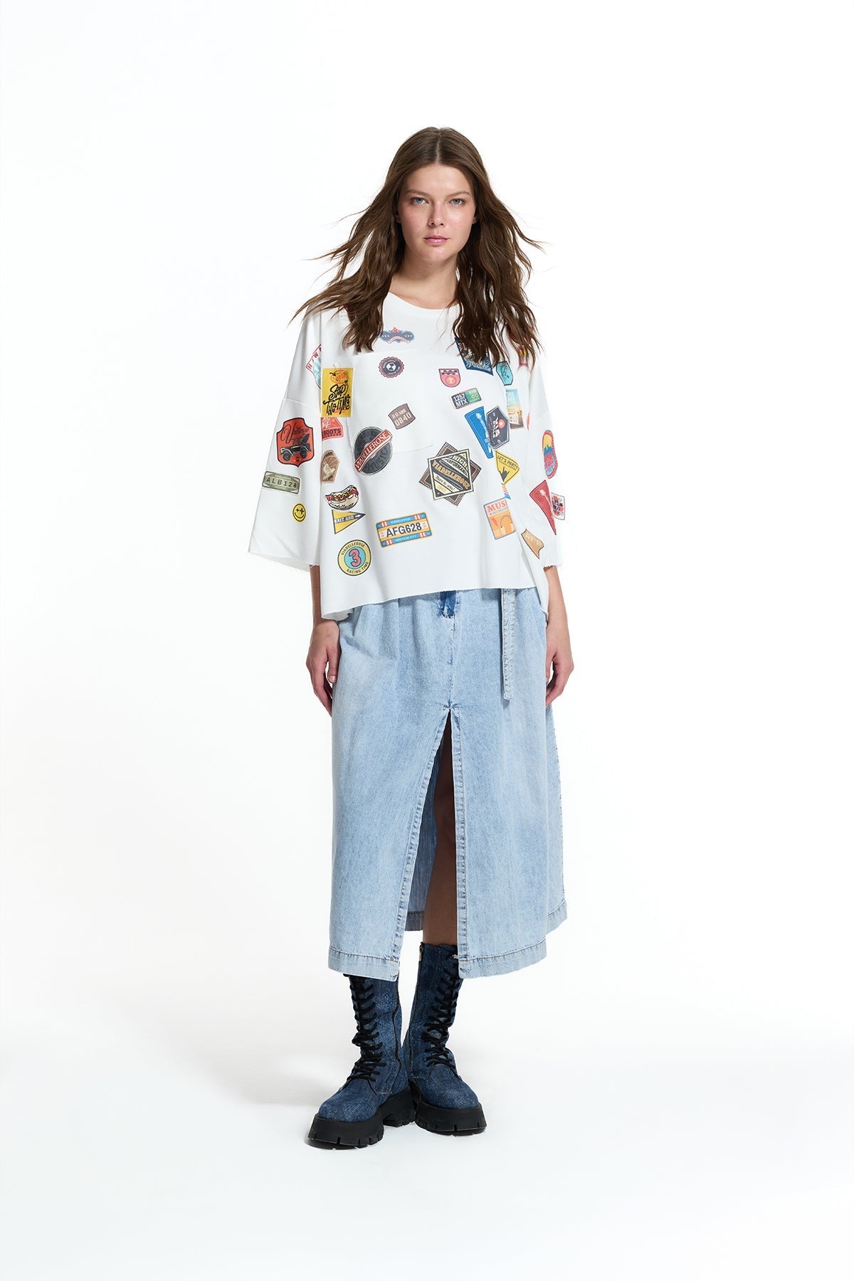 Ice Blue Belted Culotte Denim Skirt 19123