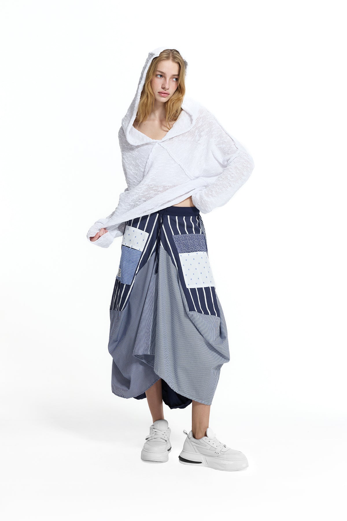 Multicolor Paneled Draped Asymmetric Skirt 19135