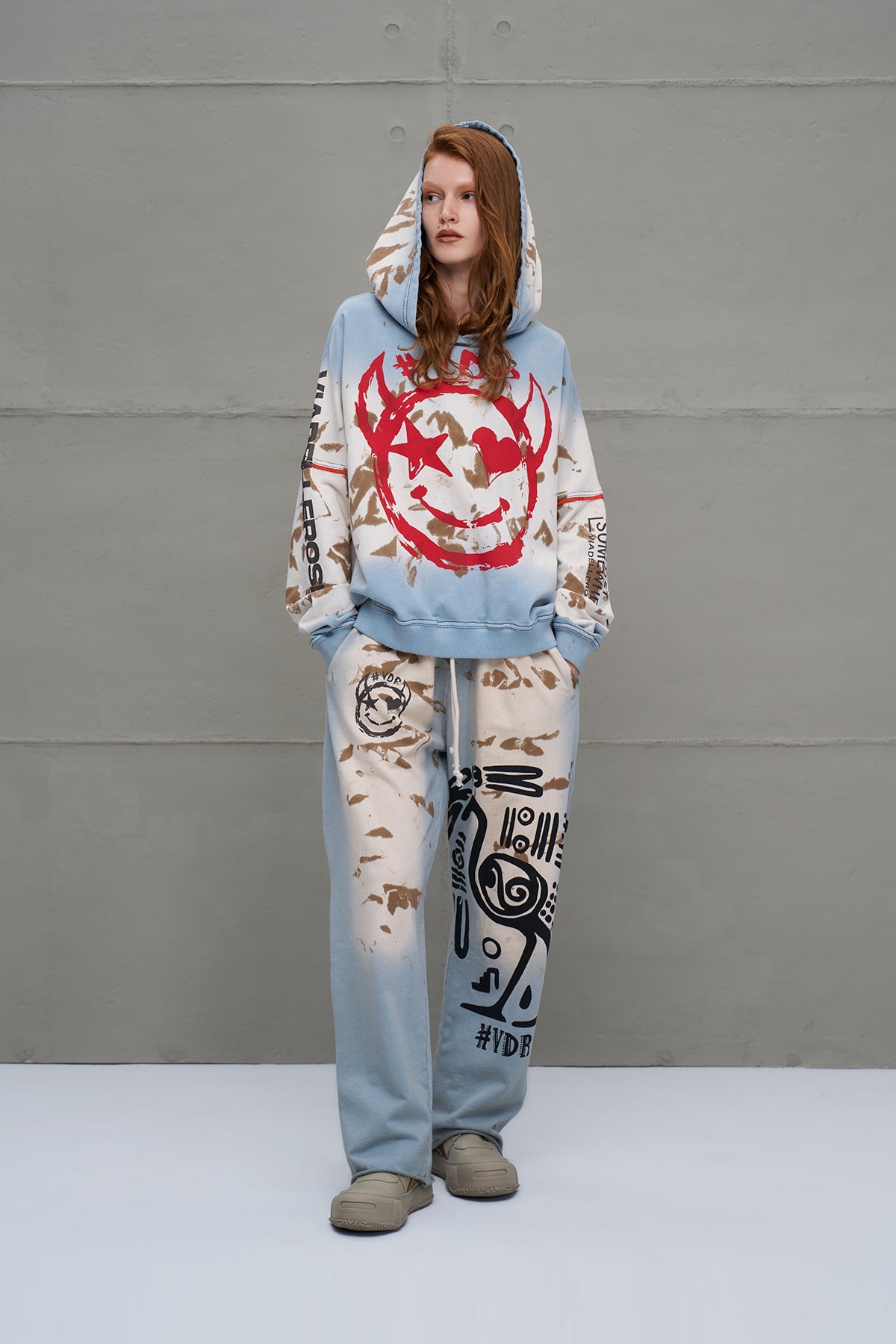 Blue Beige Distressed Print Oversized Sweatshirt 18000