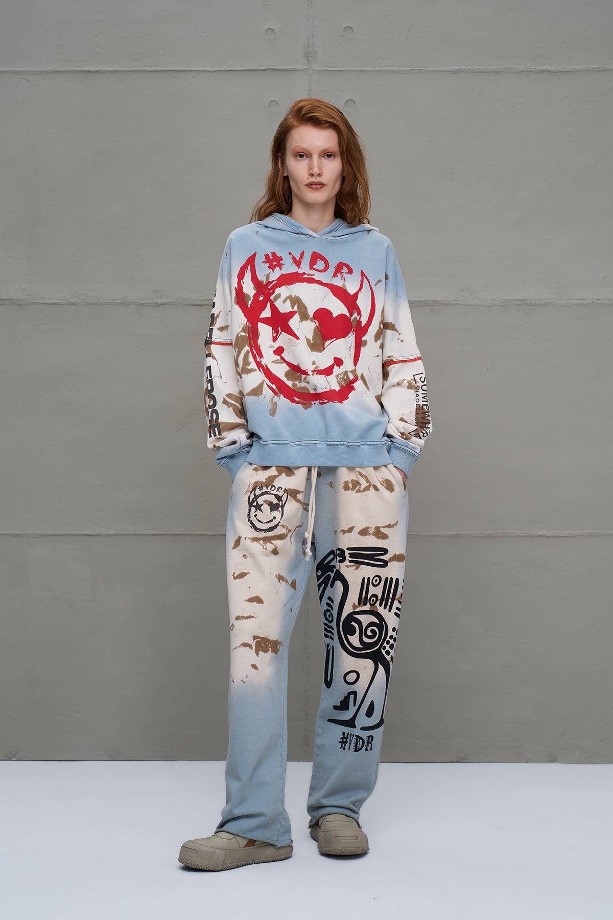 Blue Beige Distressed Print Oversized Sweatshirt 18000