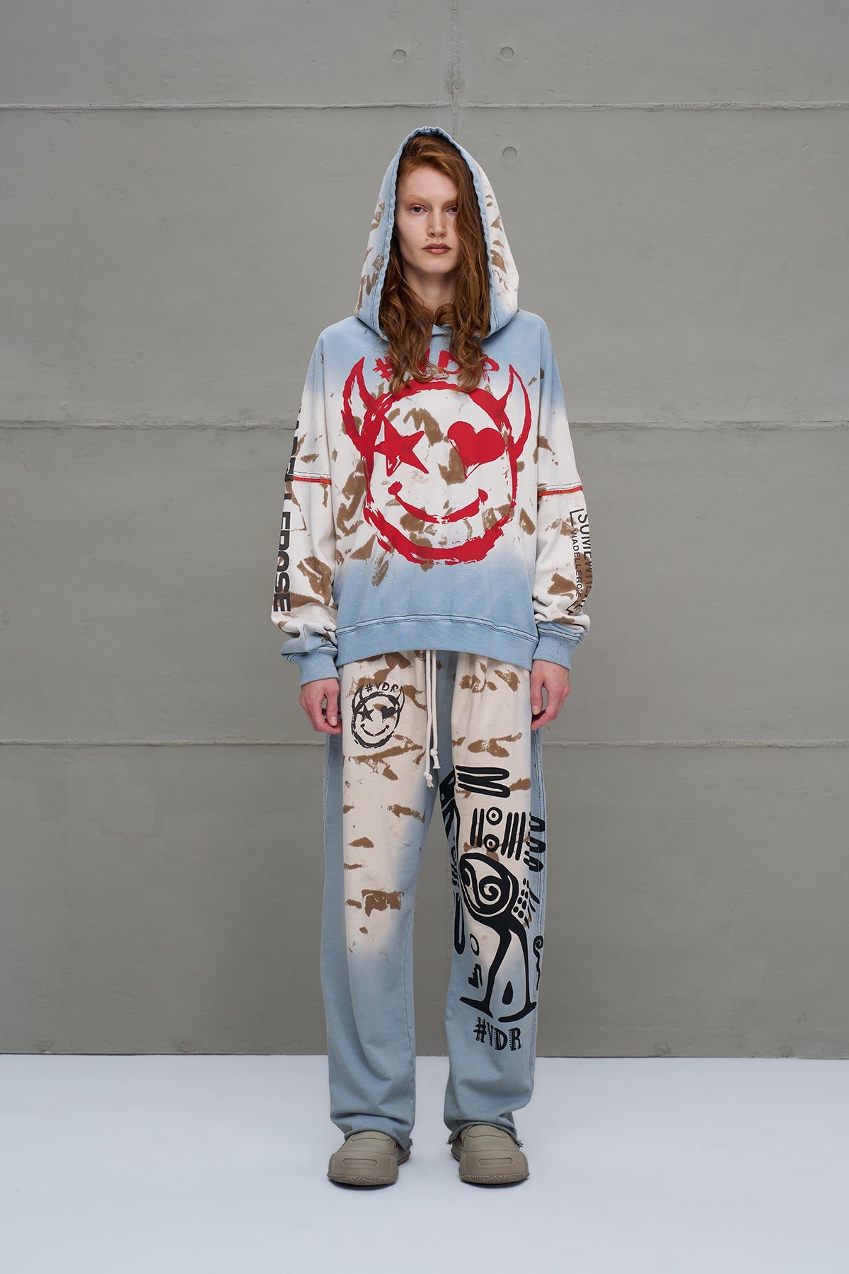Blue Beige Distressed Print Oversized Sweatshirt 18000