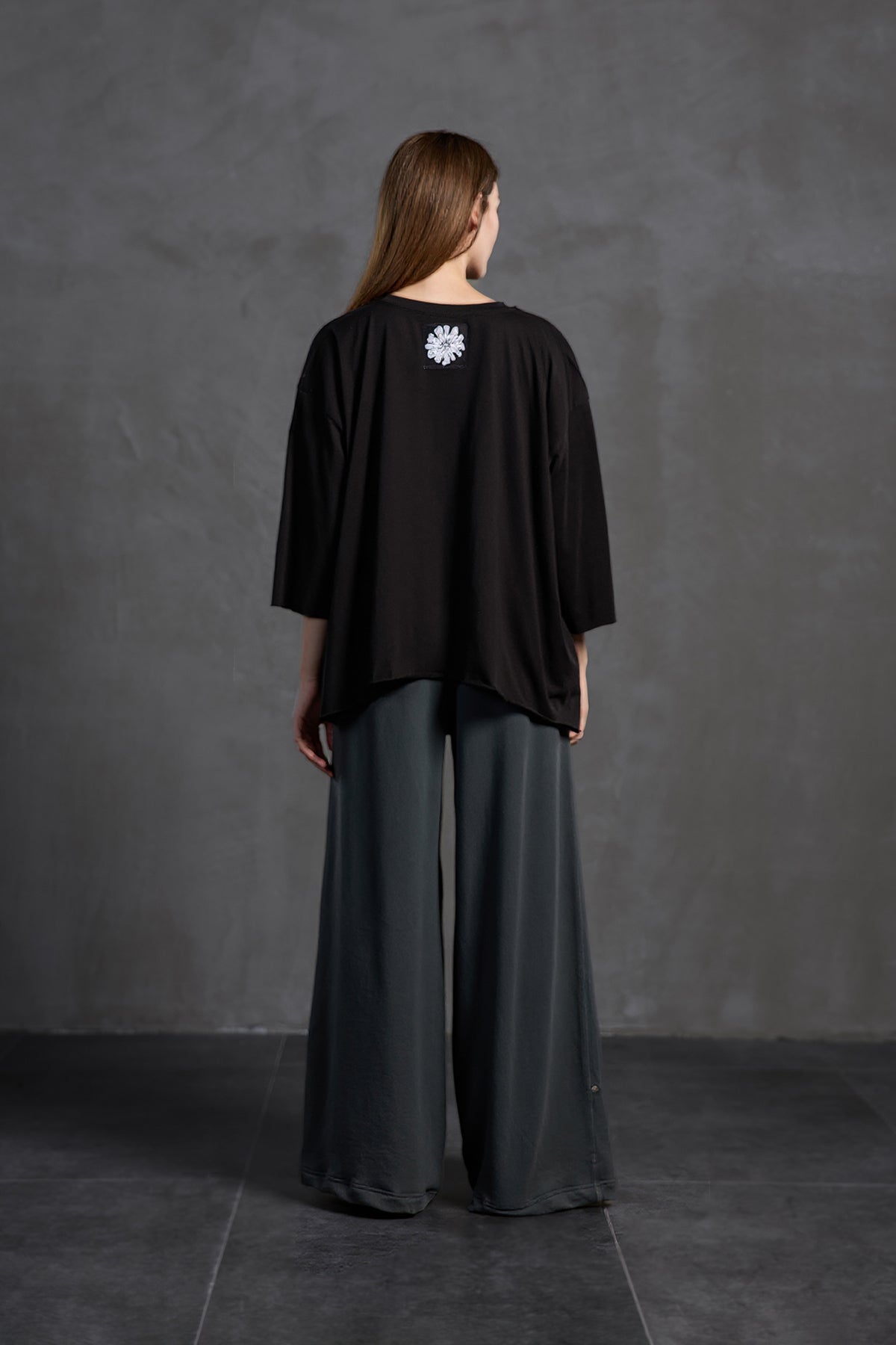 Black Slogan Asymmetric Oversized T-shirt 18035