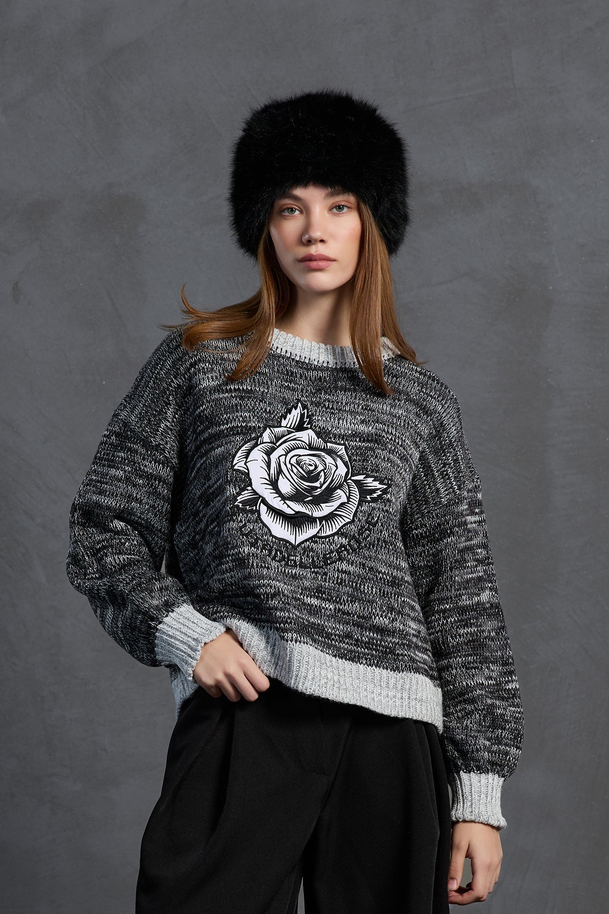 Black White Oversize Knit Sweater 18054