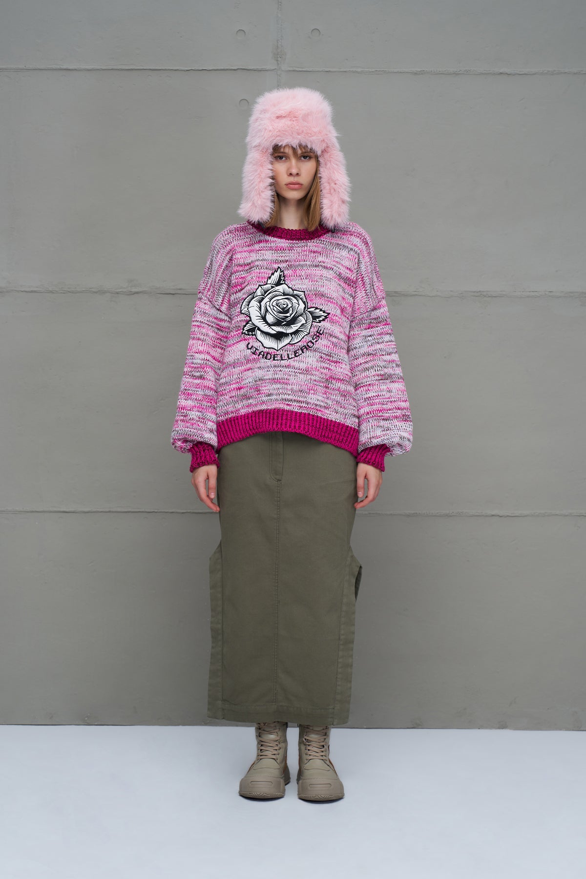 Pink White Oversize Knit Sweater 18054