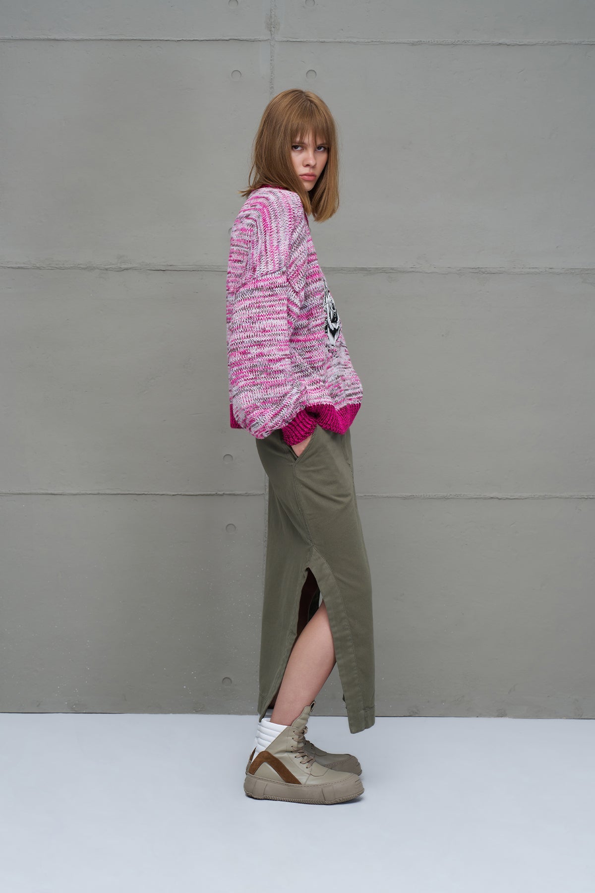 Pink White Oversize Knit Sweater 18054