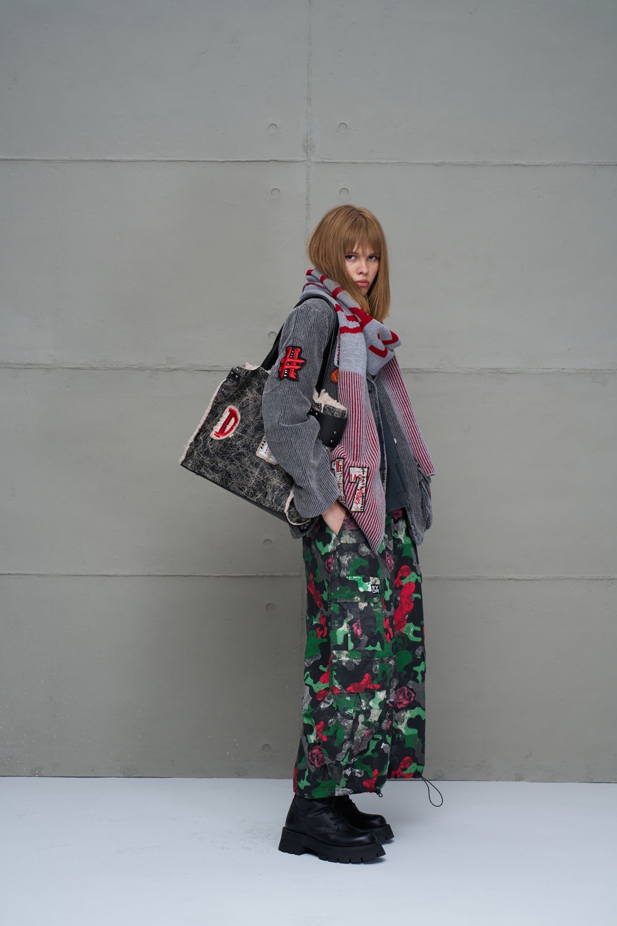 Grey Melange Red Scarf Vw2618069