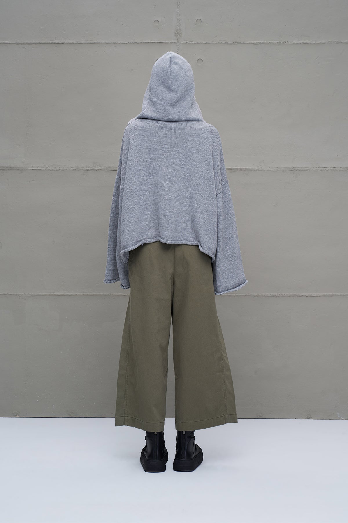 Grey Melange Zip-up Lettering Oversized Knit Sweater 18076