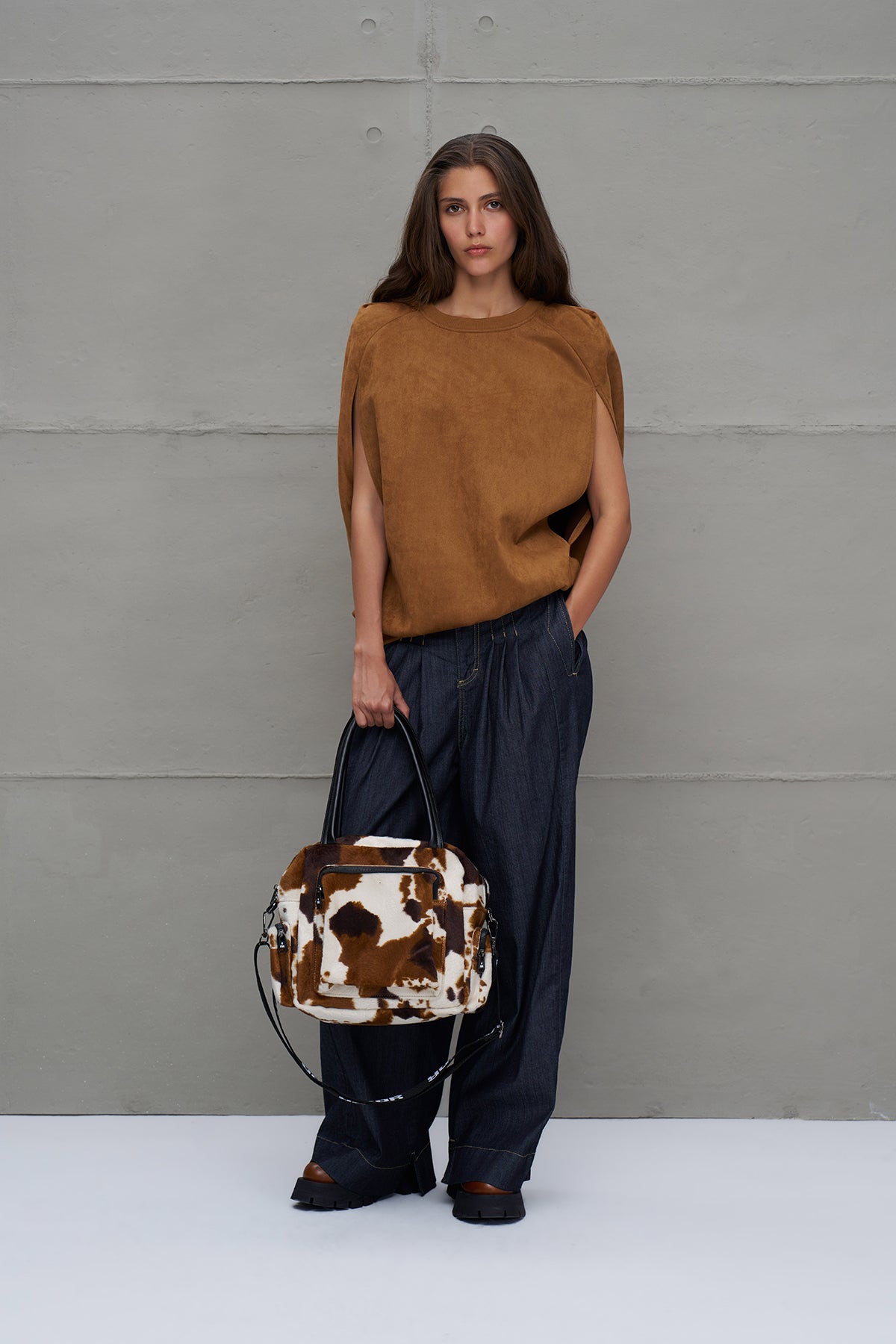 Blue Pleated Wide-leg Denim Trousers 18105