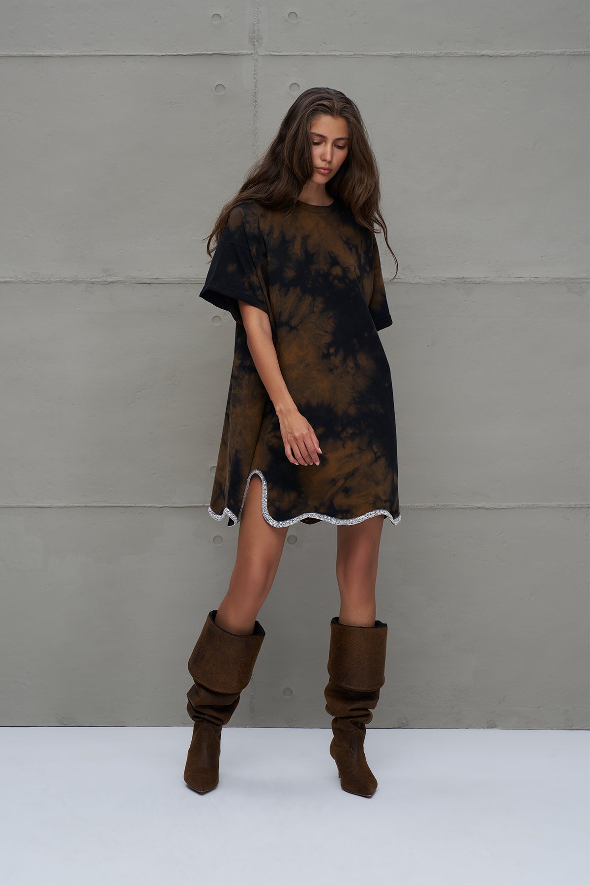 Brown Black Oversize Tie-dye Dress 18168
