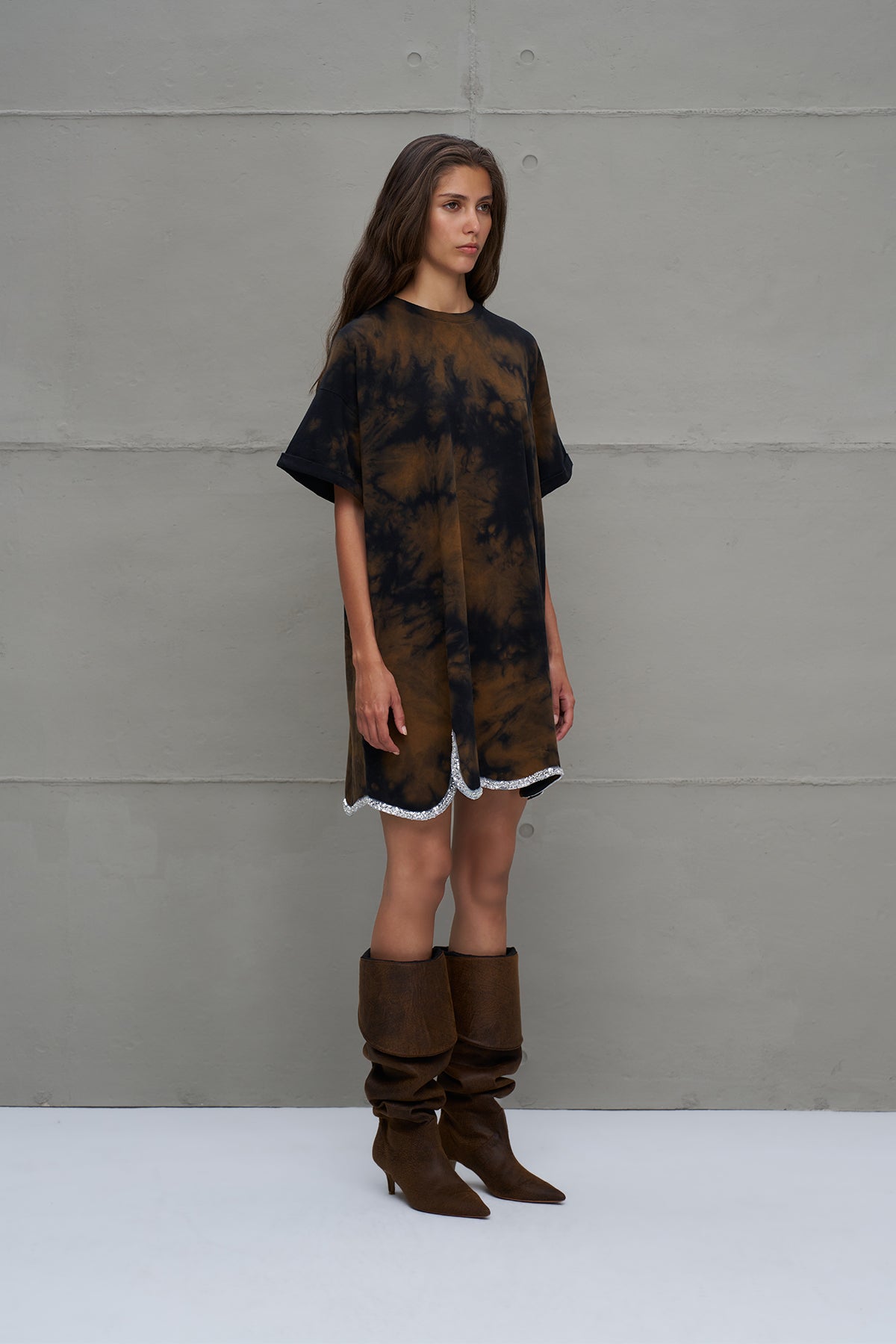 Brown Black Oversize Tie-dye Dress 18168