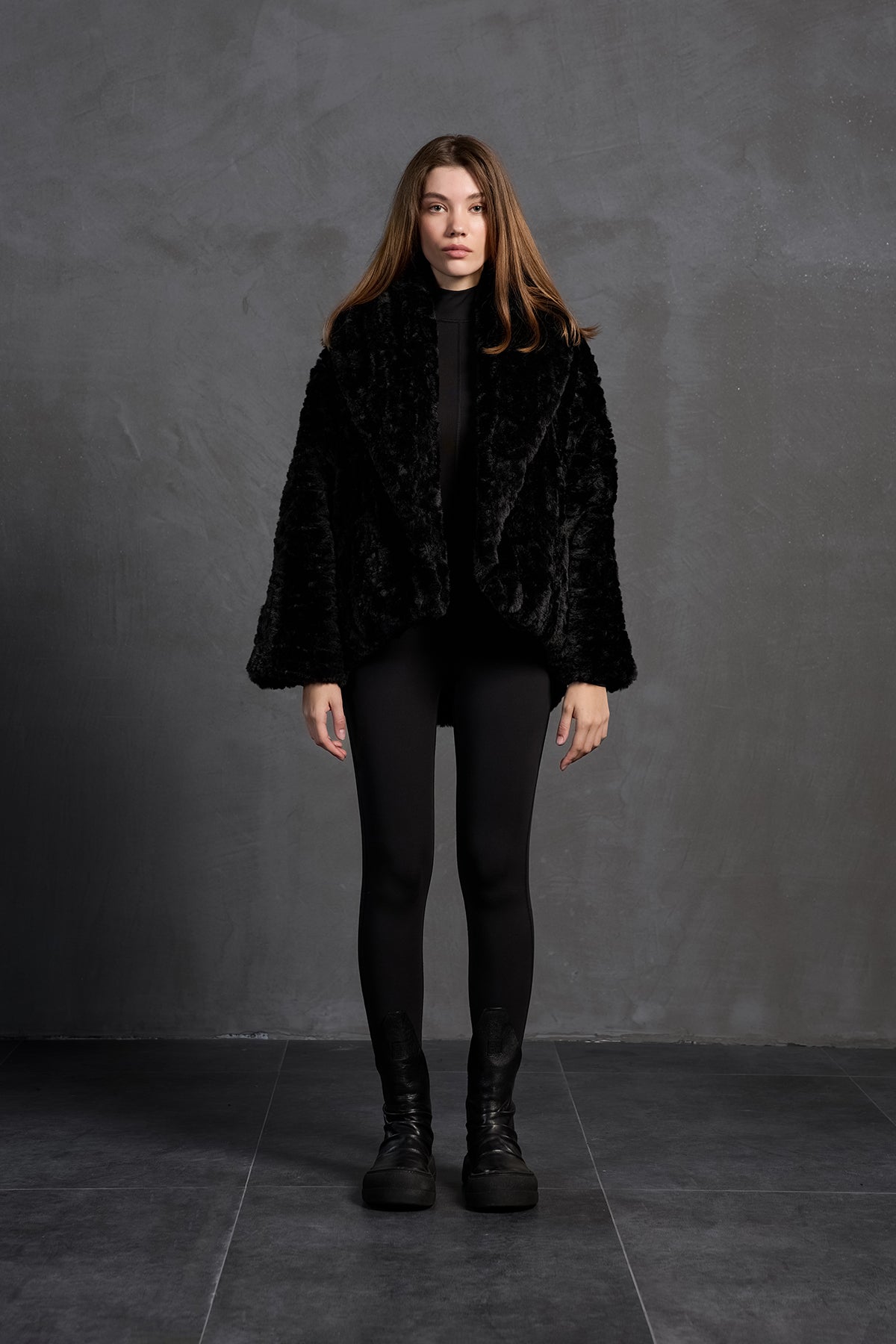 Black Faux Fur Oversized Coat 18185