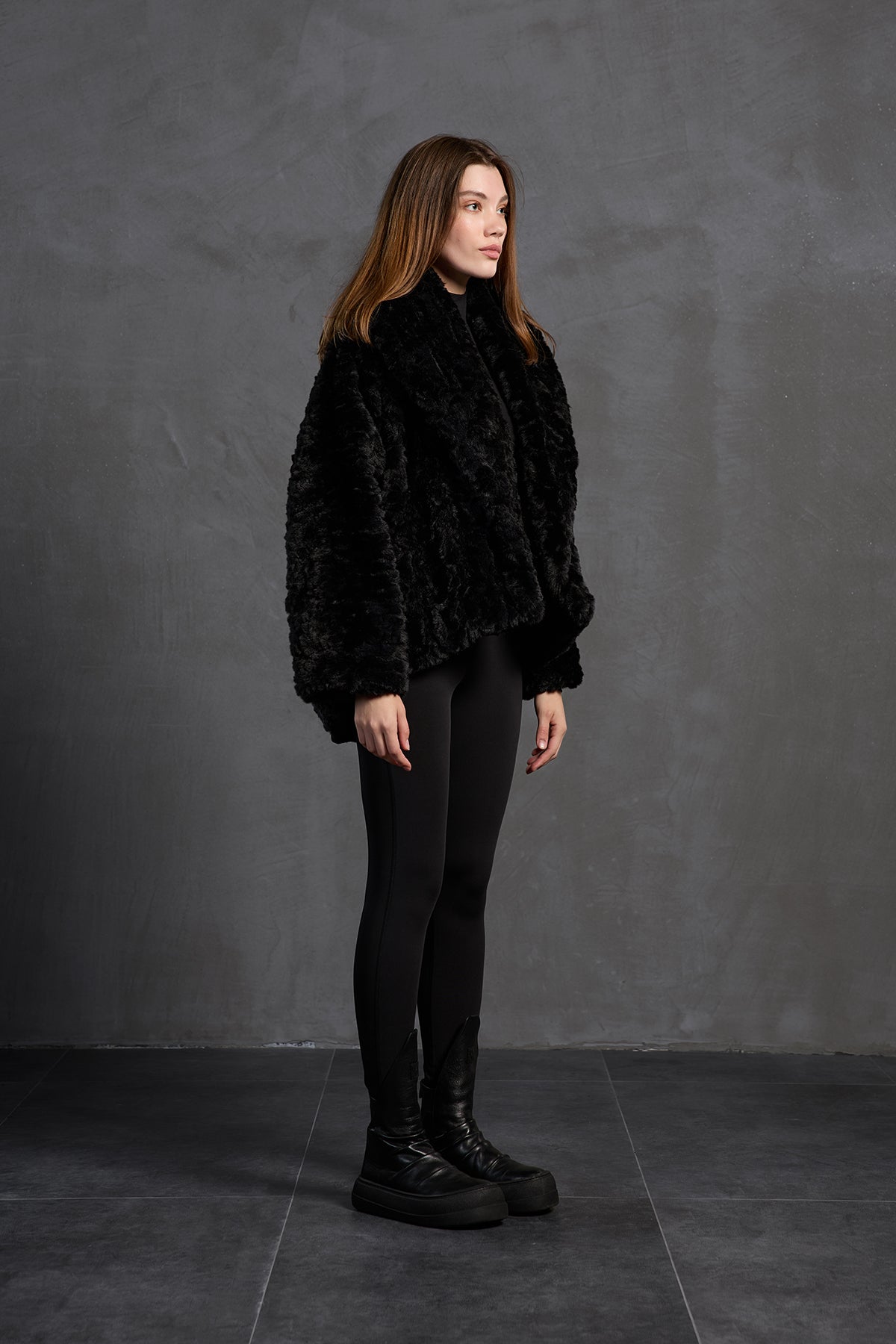 Black Faux Fur Oversized Coat 18185