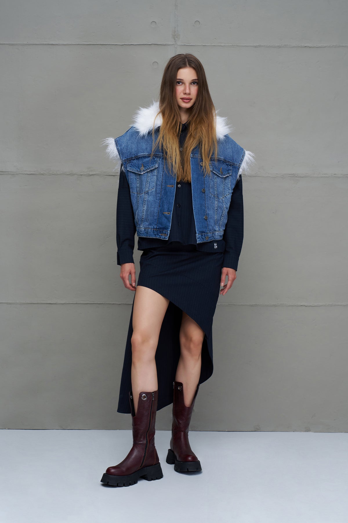 Navy Striped Asymmetric Skirt 18200
