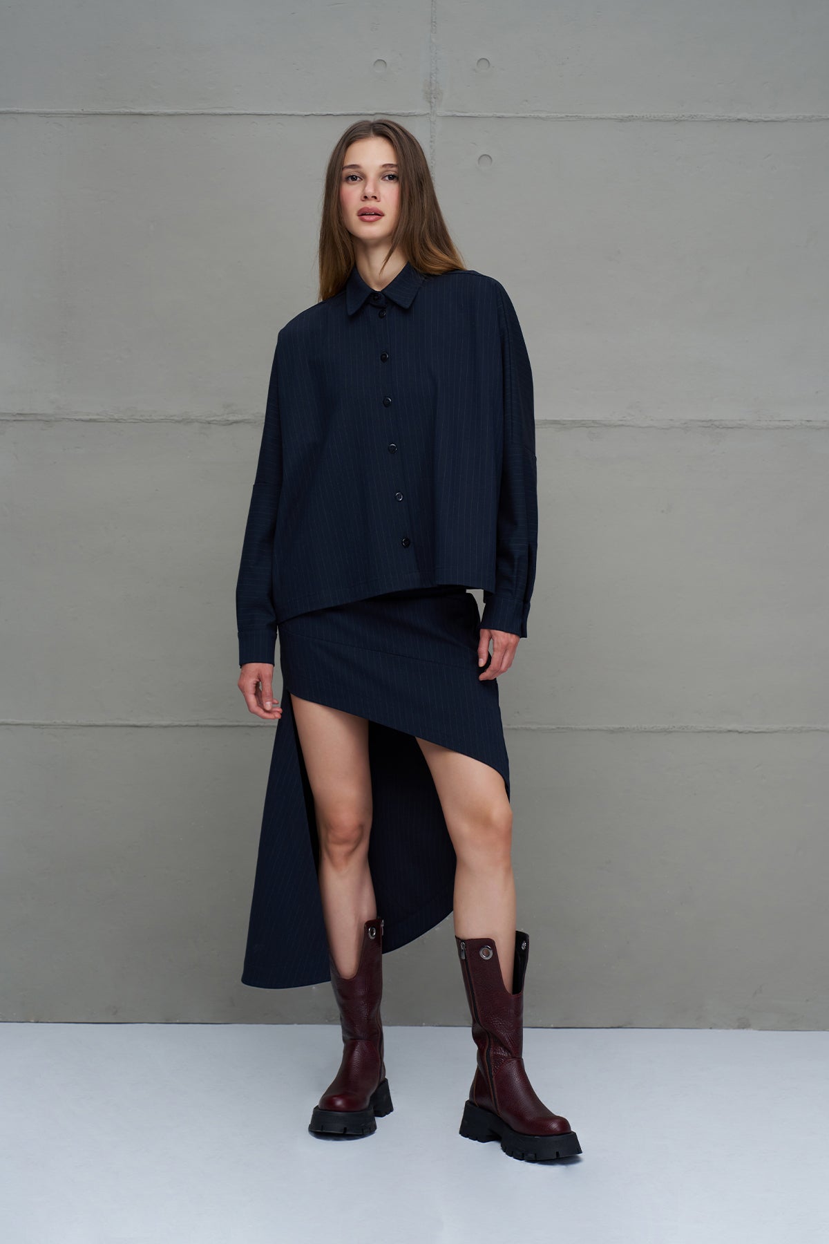 Navy Striped Asymmetric Skirt 18200