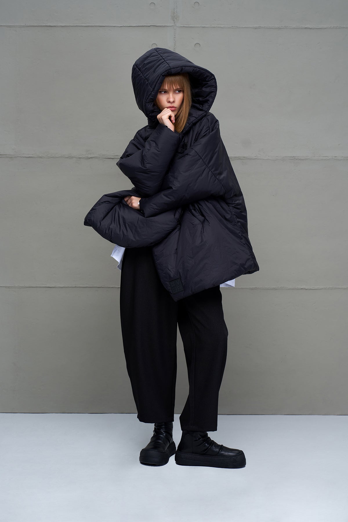 Black Asymmetric Oversize Puffer Coat 18256