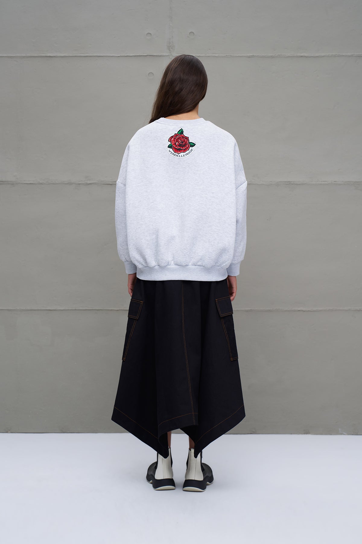 Grey Melange Slogan Oversize Sweatshirt 18262