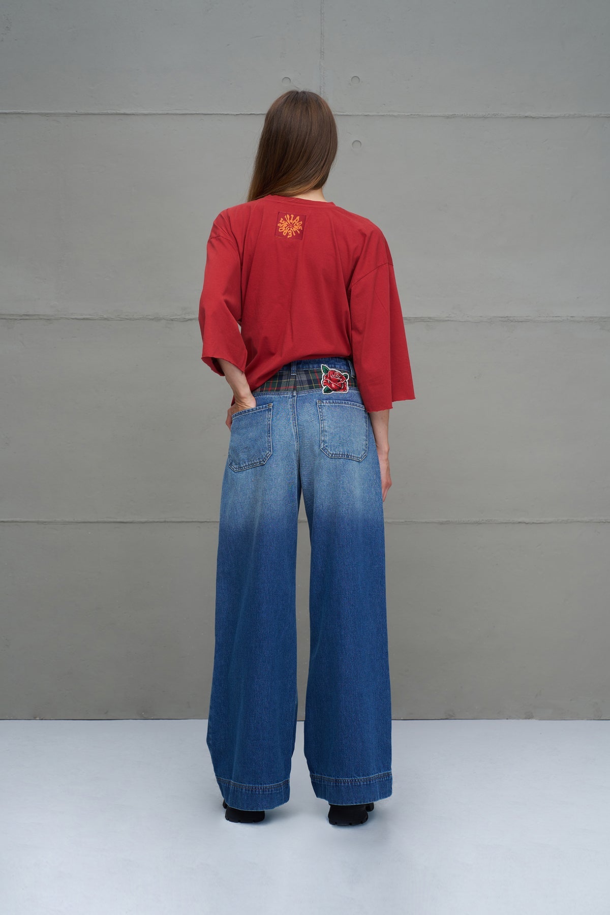 Blue Checkered Detail Denim Trousers 18269