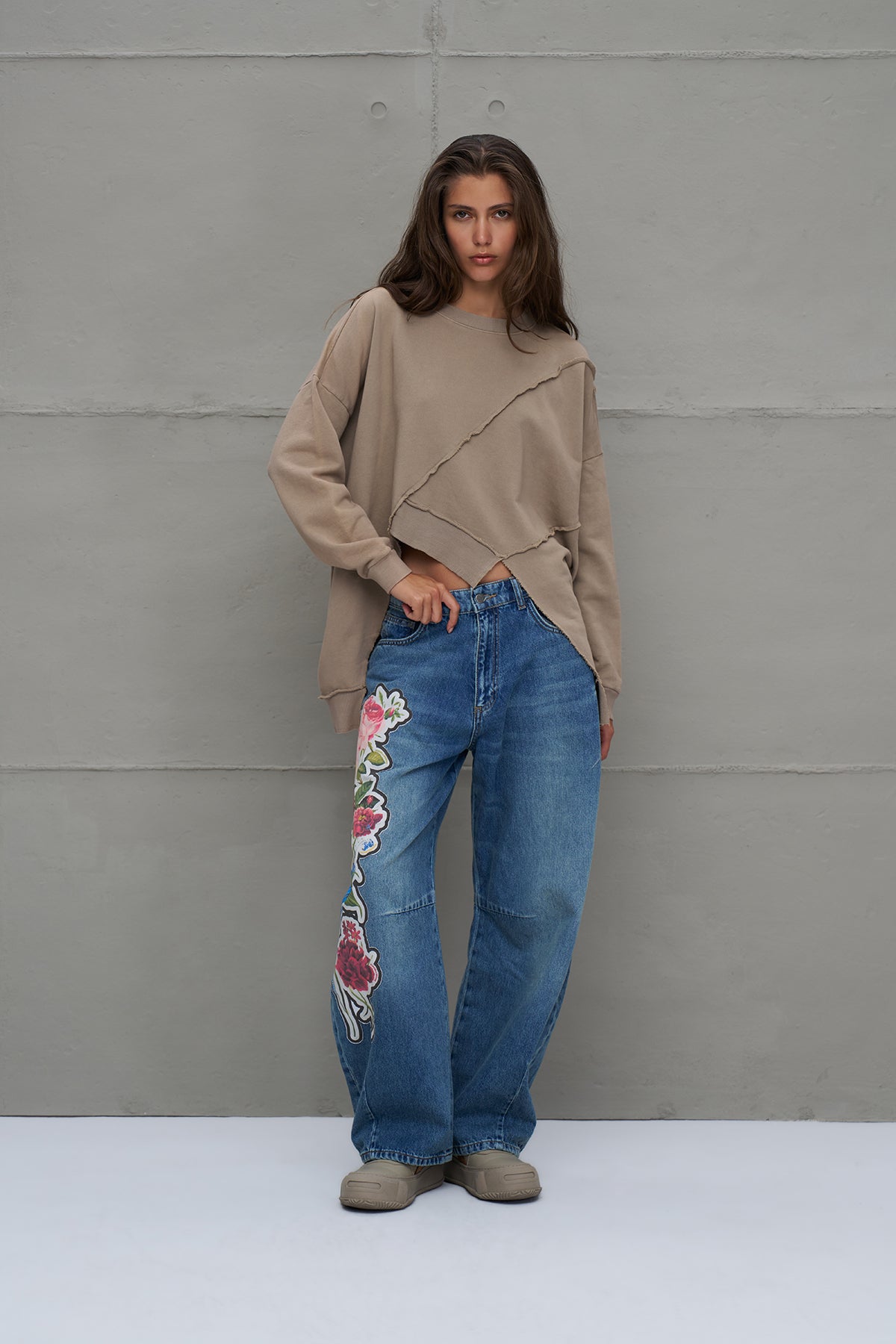 Blue Printed Denim Trousers 18284