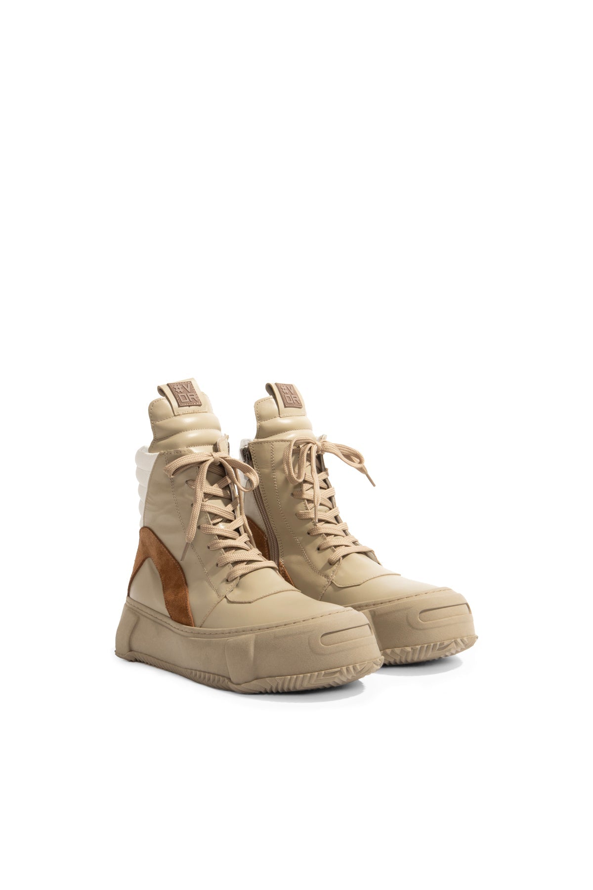 Beige High Platform Leather Boots Esky