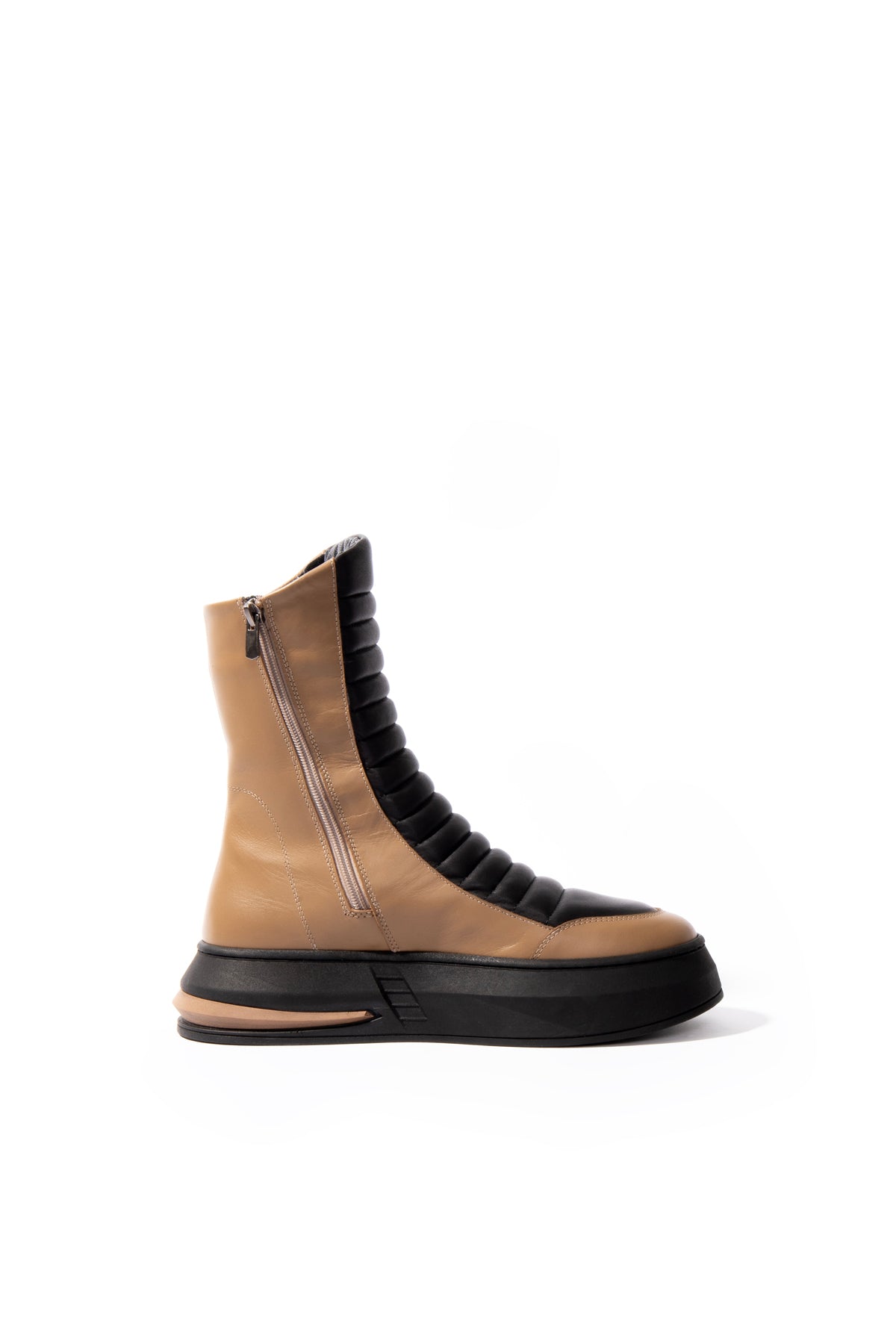 Mink Black Chunky Sole Leather Boots Moko1