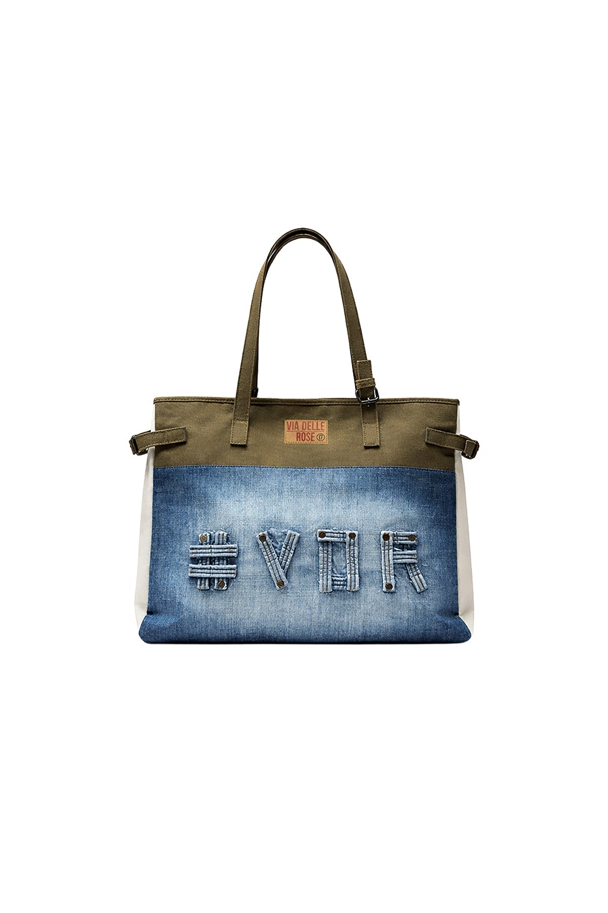 Khaki Blue Denim Detail Tote Bag Ranch