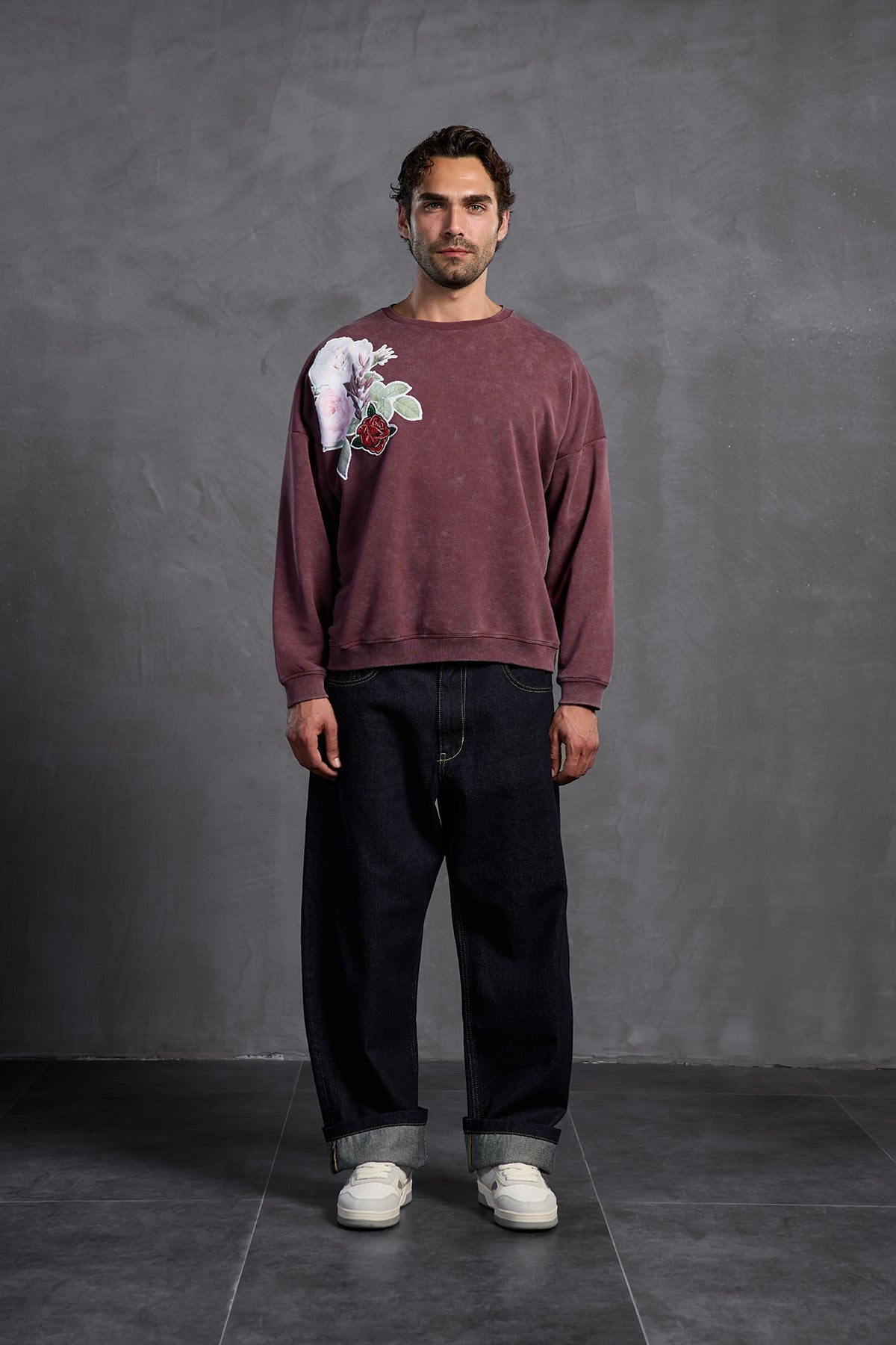 Burgundy Printed Crew Neck Sweatshirt 10001