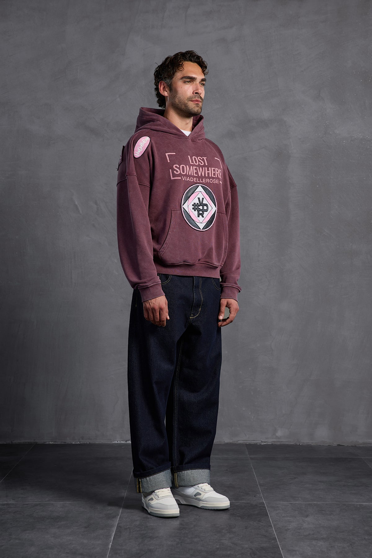 Burgundy Patch Hooded Sweatshirt 10002