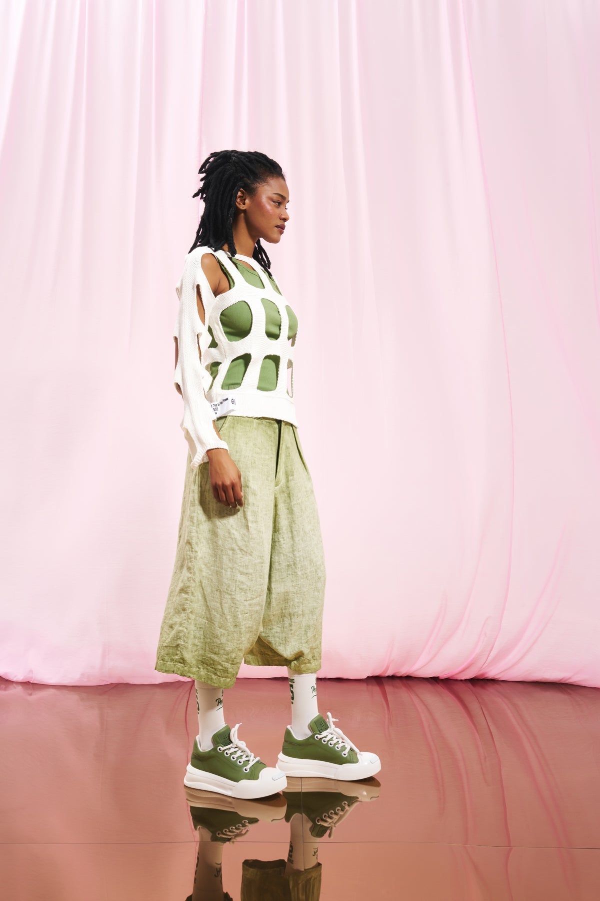 Olive Green Pleated Linen Trousers 17312