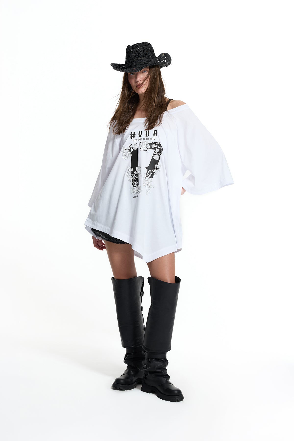 White Asymmetric Strap Detail Vdr Print Tunic 19013