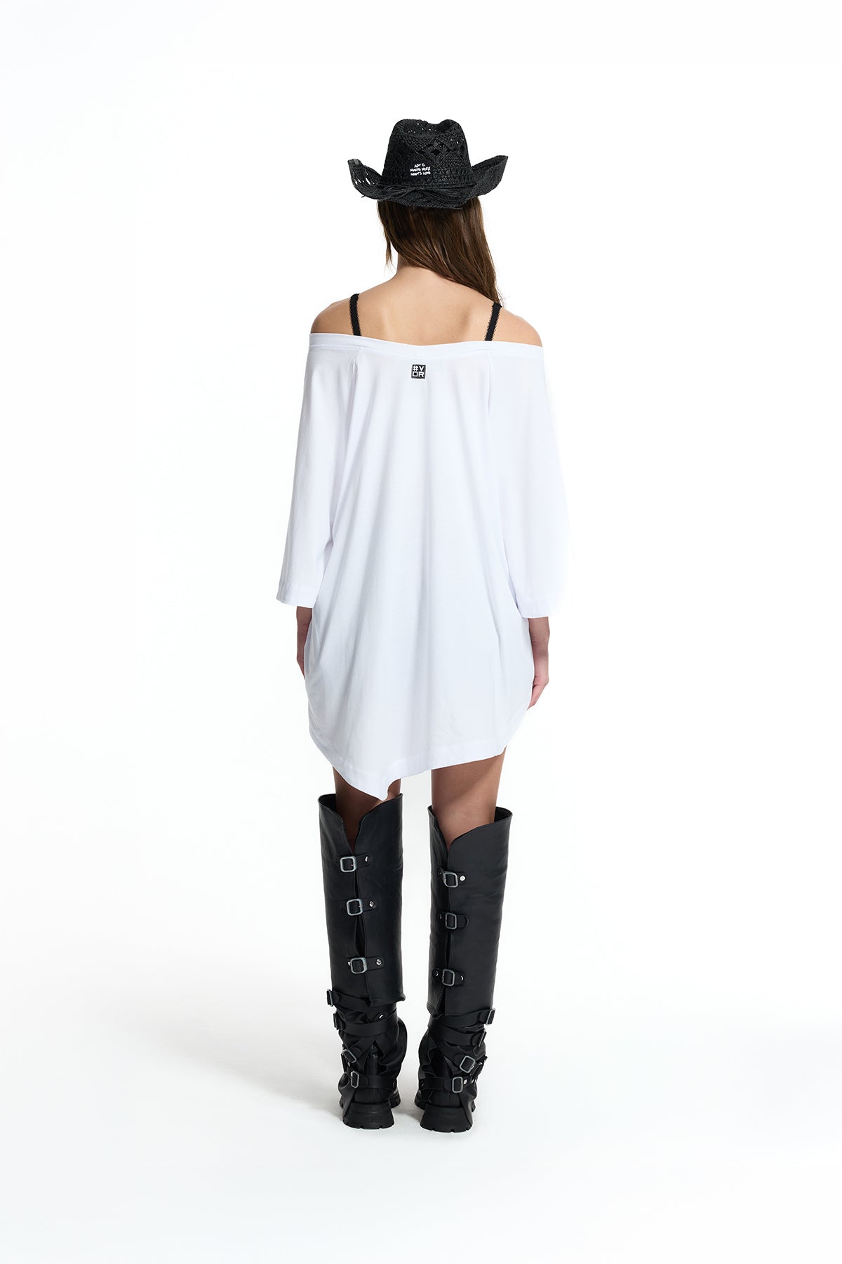 White Asymmetric Strap Detail Vdr Print Tunic 19013
