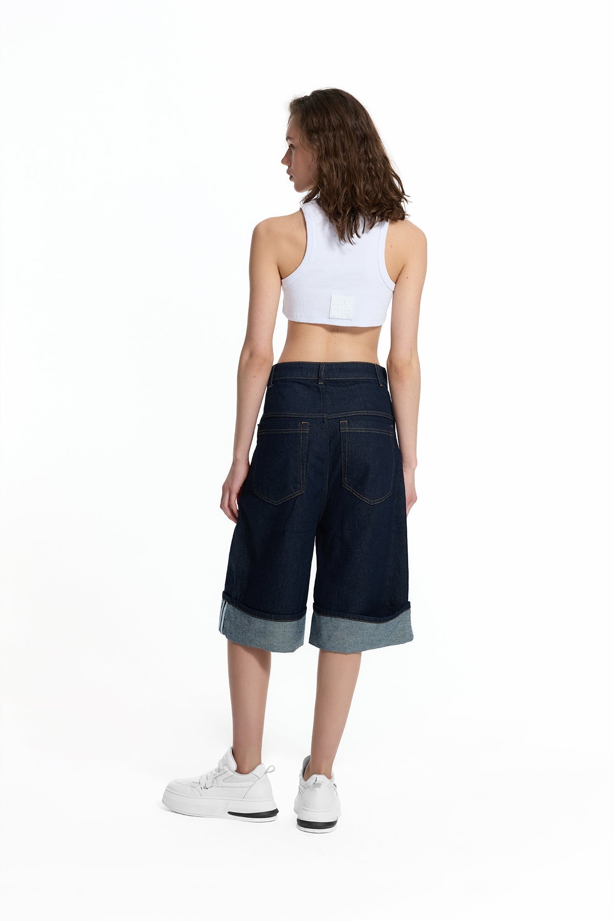 Blue Folded Hem Loose Fit Denim Bermuda Shorts 19063