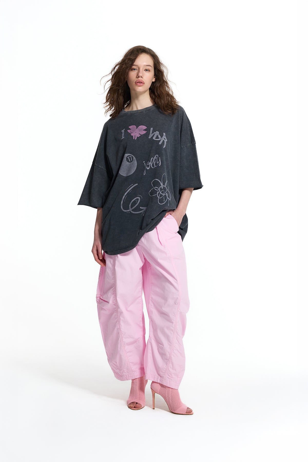 Black Graphic Print Washed Oversize Tunic 19084