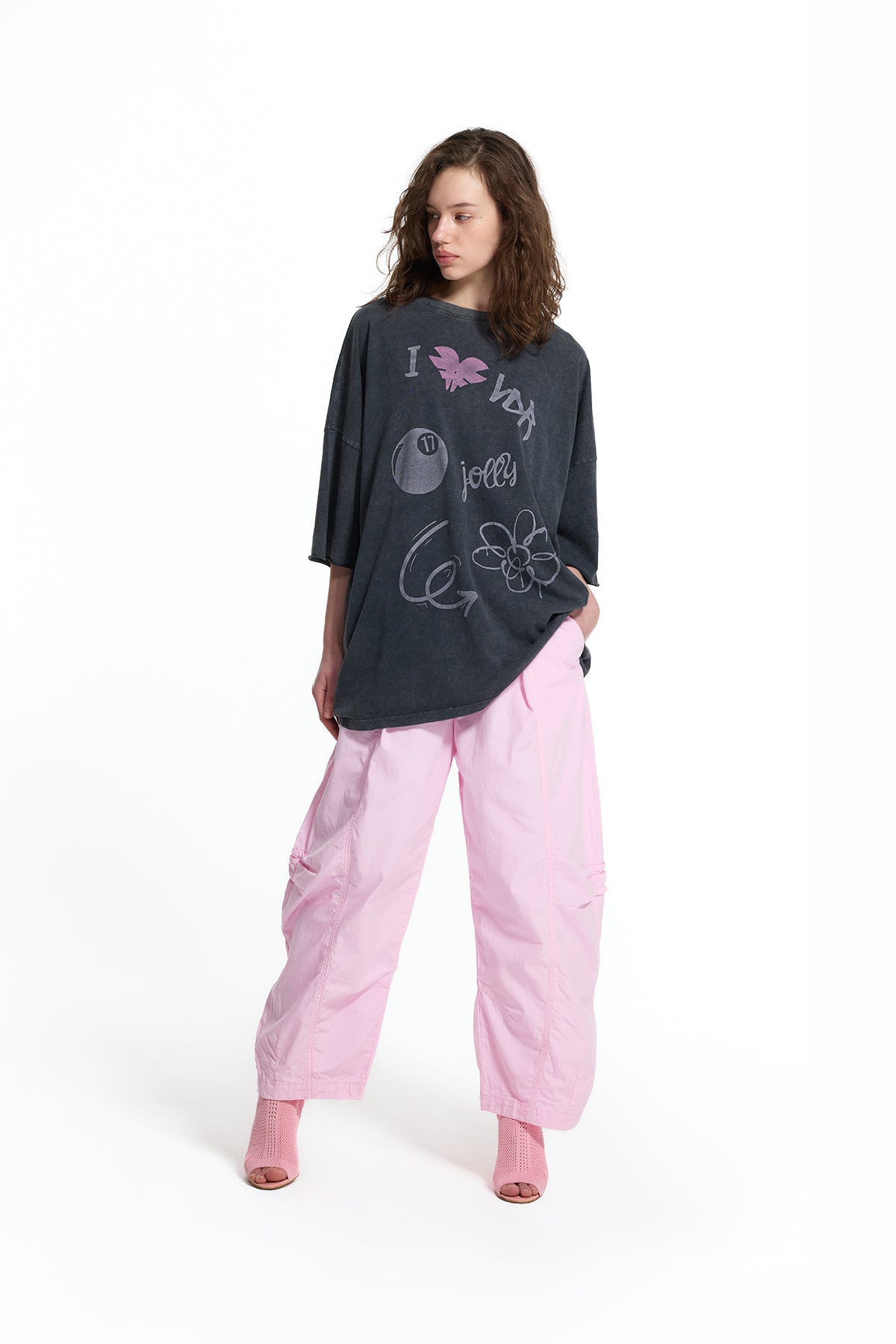 Black Graphic Print Washed Oversize Tunic 19084