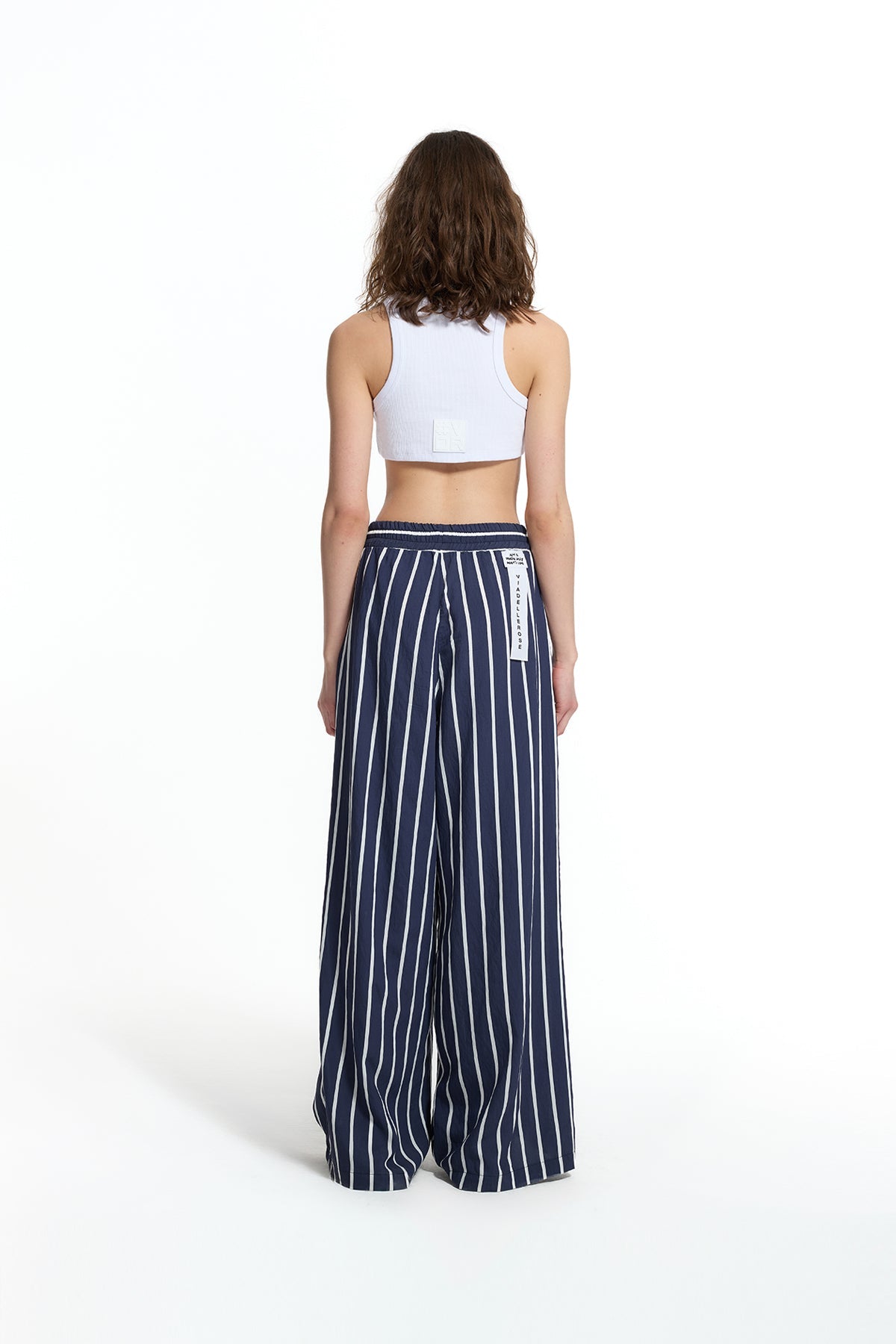Blue White Draped Striped Wide Leg Trousers 19087