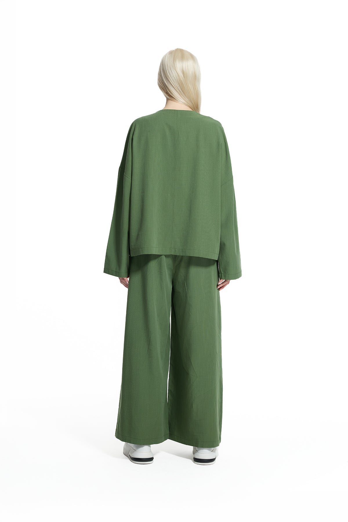 Khaki Draped Wide-leg Drawstring Trousers 19096