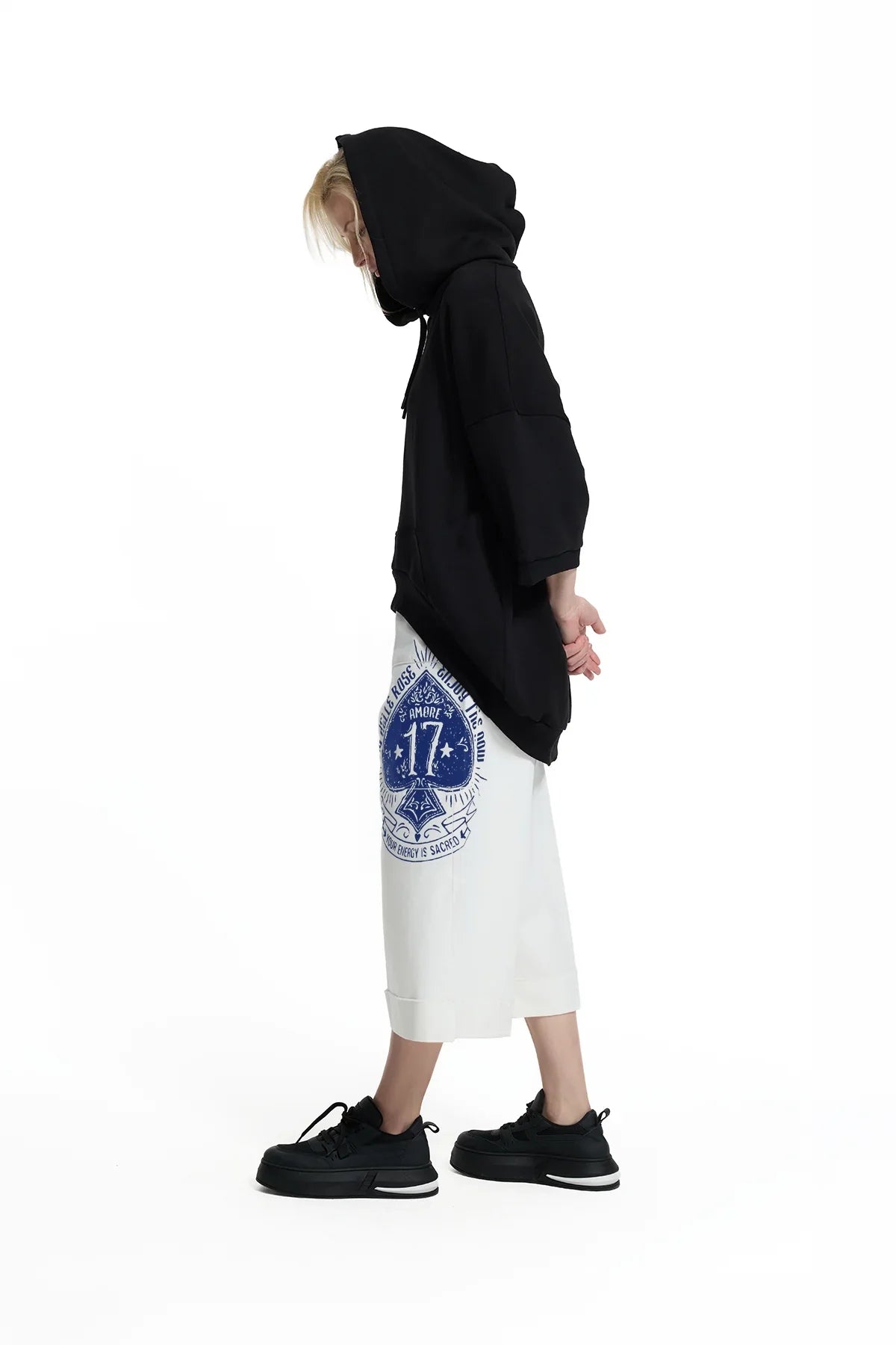 Black Short Sleeve Hoodie Sweatshirt 19110