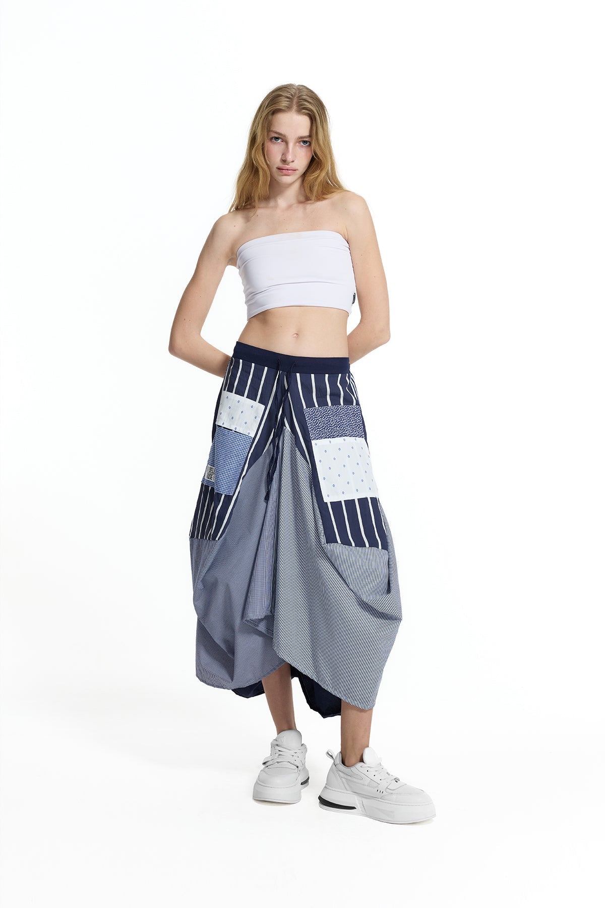 Multicolor Paneled Draped Asymmetric Skirt 19135