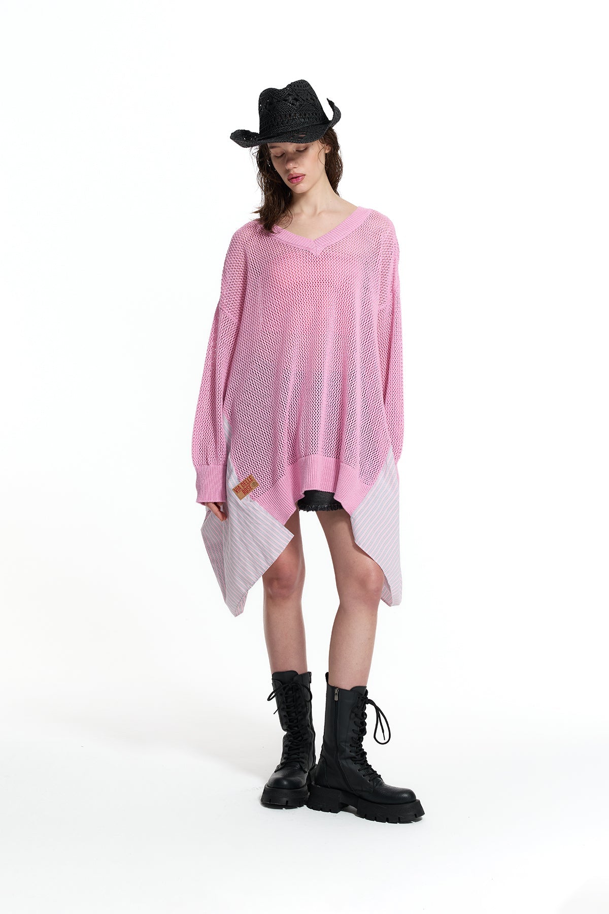 Pink Asymmetric Panel Knit Sweater 19162