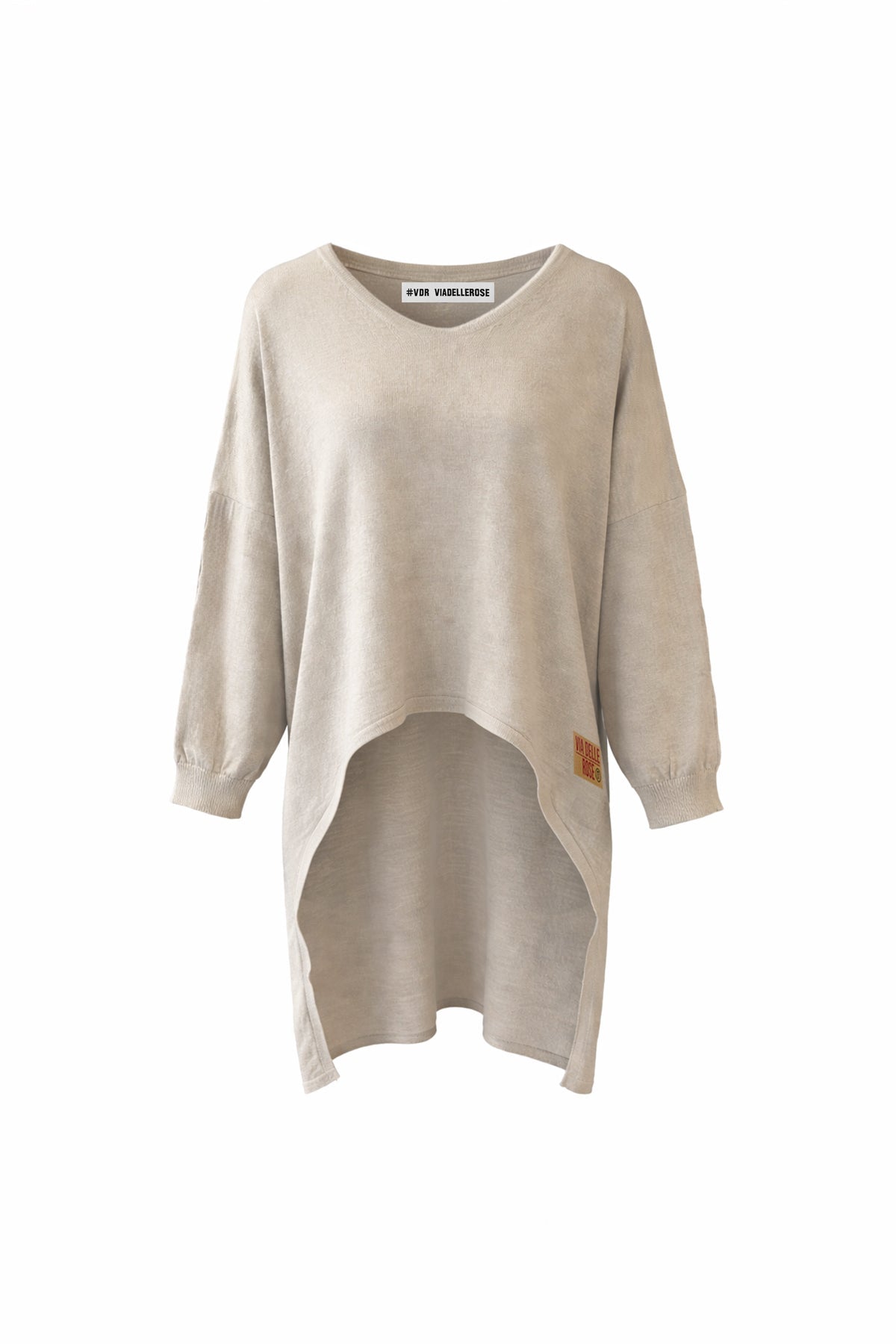 Beige High-low Printed Knit Sweater 19171