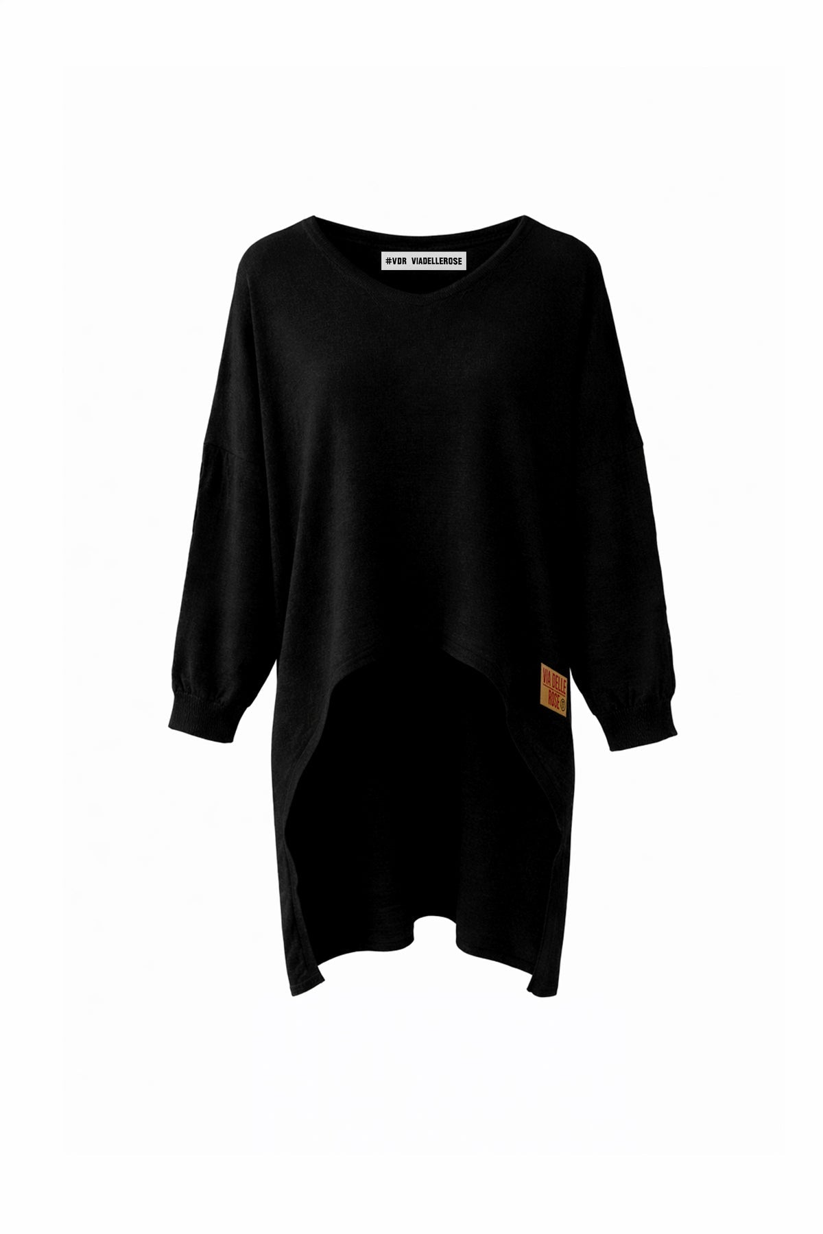 Black High-low Printed Knit Sweater 19171